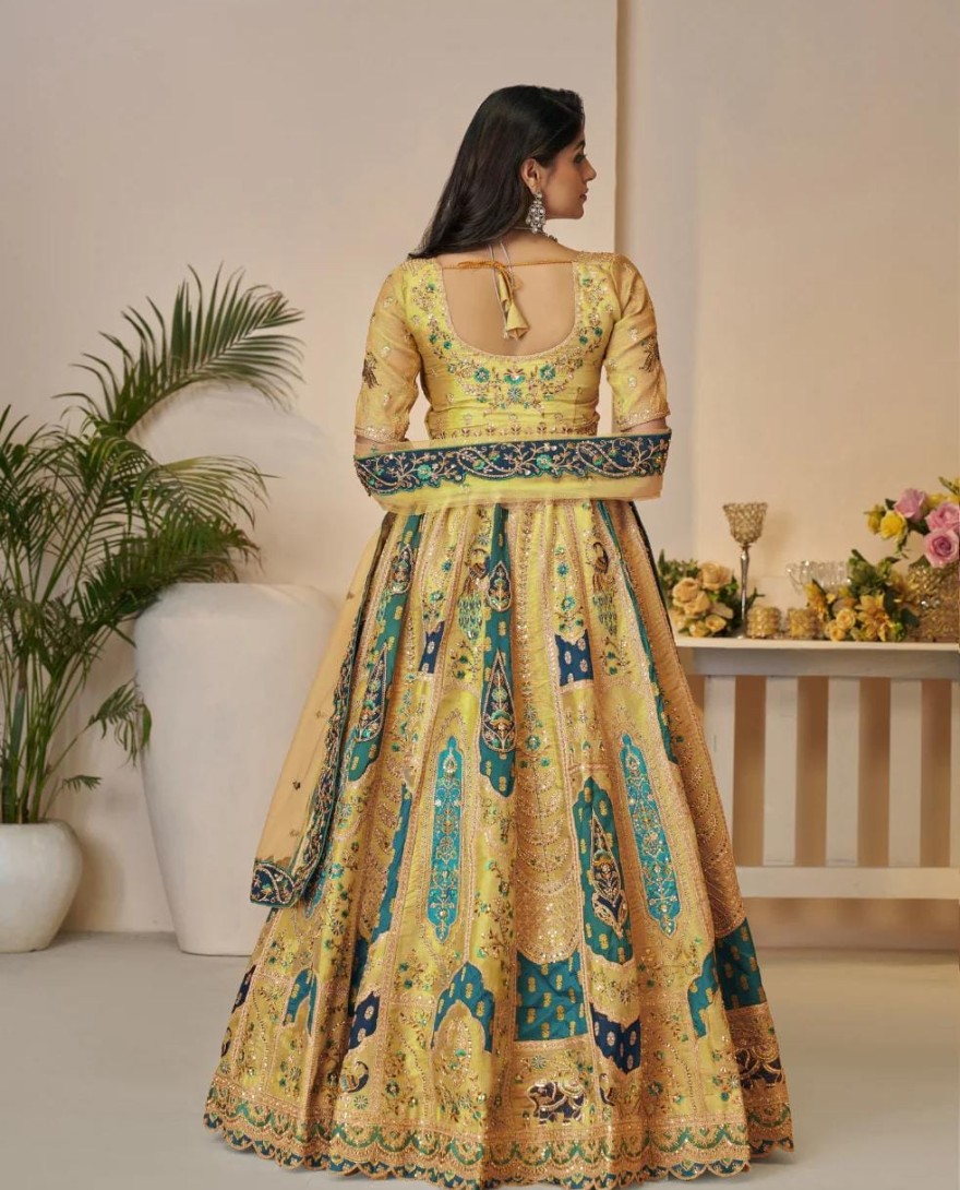 492yellow - Rajsi Haathi Collection: Yellow Banarsi Bridal Lehenga